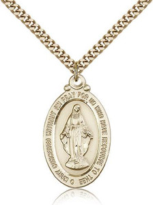 Gold Filled Miraculous Pendant, Stainless Gold Heavy Curb Chain, 1 1/8" x 5/8" Gold Filled Miraculous Pendant, Stainless Gold Heavy Curb Chain, 1 1/8" x 5/8"
