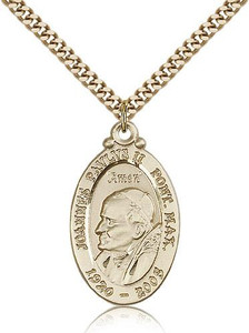 Gold Filled Pope John Paul II Pendant, Stainless Gold Heavy Curb Chain, 1 1/8" x 3/4" Gold Filled Pope John Paul II Pendant, Stainless Gold Heavy Curb Chain, 1 1/8" x 3/4"