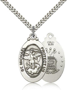 Sterling Silver St. Michael / Air Force Pendant, Heavy Curb Chain, 1 1/8" x 5/8" Sterling Silver St. Michael / Air Force Pendant, Heavy Curb Chain, 1 1/8" x 5/8"