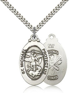 Sterling Silver St. Michael / National Guard Pendant, Silver Heavy Curb Chain, 1 1/8" x 5/8" Sterling Silver St. Michael / National Guard Pendant, Silver Heavy Curb Chain, 1 1/8" x 5/8"