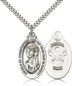 Sterling Silver St. Christopher National Guard Pendant, Heavy Curb Chain, 1 1/8" x 5/8" Sterling Silver St. Christopher National Guard Pendant, Heavy Curb Chain, 1 1/8" x 5/8"