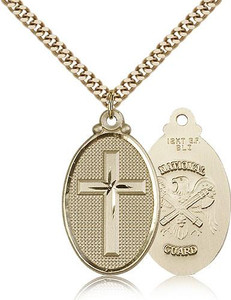 Gold Filled Cross / National Guard Pendant, Gold Heavy Curb Chain, 1 1/4" x 5/8" Gold Filled Cross / National Guard Pendant, Gold Heavy Curb Chain, 1 1/4" x 5/8"
