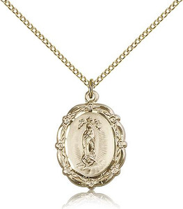 Gold Filled Our Lady of Guadalupe Pendant, Gold Filled Lite Curb Chain, 7/8" x 5/8" Gold Filled Our Lady of Guadalupe Pendant, Gold Filled Lite Curb Chain, 7/8" x 5/8"