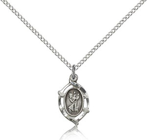 Sterling Silver St. Christopher Pendant, Lite Curb Chain, 5/8" x 3/8" Sterling Silver St. Christopher Pendant, Lite Curb Chain, 5/8" x 3/8"