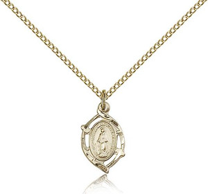 Gold Filled Miraculous Pendant, Gold Filled Lite Curb Chain, 5/8" x 3/8" Gold Filled Miraculous Pendant, Gold Filled Lite Curb Chain, 5/8" x 3/8"