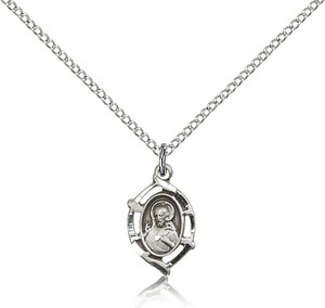 Sterling Silver Scapular Pendant, stainless steel  Lite Curb Chain, 5/8" x 3/8"