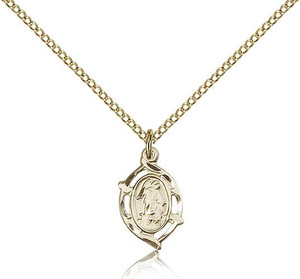 Gold Filled Guardian Angel Pendant, Gold Filled Lite Curb Chain, 5/8" x 3/8" Gold Filled Guardian Angel Pendant, Gold Filled Lite Curb Chain, 5/8" x 3/8"