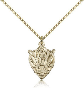 Gold Filled Communion Pendant, Gold Filled Lite Curb Chain, 3/4" x 1/2" Gold Filled Communion Pendant, Gold Filled Lite Curb Chain, 3/4" x 1/2"