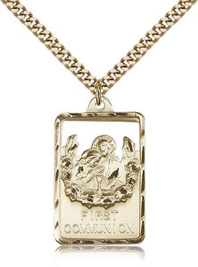 Gold Filled Communion / First Reconciliation Penda, Stainless Gold Heavy Curb Chain, 1 1/4" x 3/4" Gold Filled Communion / First Reconciliation Penda, Stainless Gold Heavy Curb Chain, 1 1/4" x 3/4"