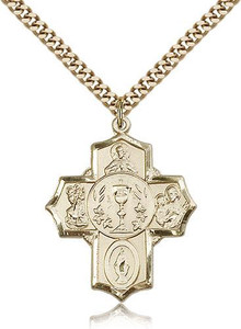 Gold Filled 5-Way Pendant, Stainless Gold Heavy Curb Chain, 1 1/4" x 1" Gold Filled 5-Way Pendant, Stainless Gold Heavy Curb Chain, 1 1/4" x 1"