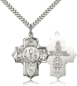 Sterling Silver 5-Way Pendant, Stainless Silver Heavy Curb Chain, 1 1/4" x 1" Sterling Silver 5-Way Pendant, Stainless Silver Heavy Curb Chain, 1 1/4" x 1"