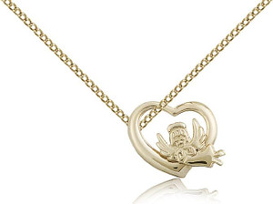 Gold Filled Heart / Guardian Angel Pendant, Gold Filled Lite Curb Chain, 1/2" x 5/8" Gold Filled Heart / Guardian Angel Pendant, Gold Filled Lite Curb Chain, 1/2" x 5/8"