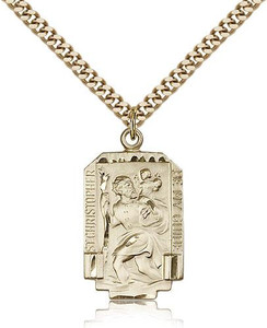 Gold Filled St. Christopher Pendant, Stainless Gold Heavy Curb Chain, 1" x 5/8" Gold Filled St. Christopher Pendant, Stainless Gold Heavy Curb Chain, 1" x 5/8"