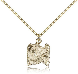 Gold Filled St. Mark Pendant, Gold Filled Lite Curb Chain, 5/8" x 1/2" Gold Filled St. Mark Pendant, Gold Filled Lite Curb Chain, 5/8" x 1/2"