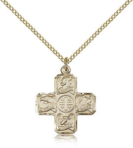 Gold Filled Evangelist Pendant, Gold Filled Lite Curb Chain, 7/8" x 3/4" Gold Filled Evangelist Pendant, Gold Filled Lite Curb Chain, 7/8" x 3/4"