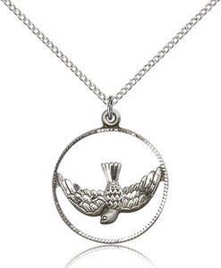 Sterling Silver Holy Spirit Pendant, Lite Curb Chain, 1" x 7/8" Sterling Silver Holy Spirit Pendant, Lite Curb Chain, 1" x 7/8"