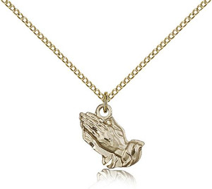 Gold Filled Praying Hands Pendant, Gold Filled Lite Curb Chain, 1/2" x 1/2" Gold Filled Praying Hands Pendant, Gold Filled Lite Curb Chain, 1/2" x 1/2"