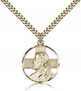 Gold Filled Head of Christ Pendant, Gold Filled Lite Curb Chain, 7/8" x 3/4" Gold Filled Head of Christ Pendant, Gold Filled Lite Curb Chain, 7/8" x 3/4"