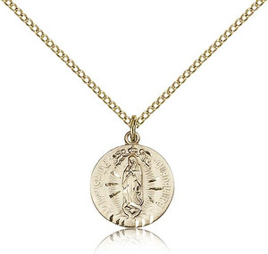 Gold Filled Our Lady of Guadalupe Pendant, Gold Filled Lite Curb Chain, 5/8" x 1/2" Gold Filled Our Lady of Guadalupe Pendant, Gold Filled Lite Curb Chain, 5/8" x 1/2"