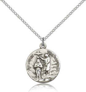 Sterling Silver St. John the Baptist Pendant, Lite Curb Chain, 3/4" x 5/8" Sterling Silver St. John the Baptist Pendant, Lite Curb Chain, 3/4" x 5/8"