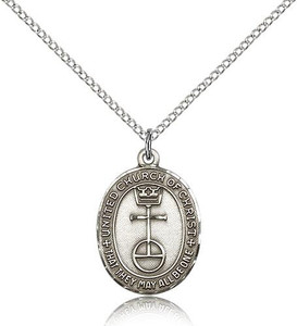 Sterling Silver United Church of Christ Pendant, Lite Curb Chain, 7/8" x 5/8"