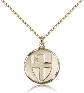 Gold Filled Episcopal Pendant, Gold Filled Lite Curb Chain, 7/8" x 3/4" Gold Filled Episcopal Pendant, Gold Filled Lite Curb Chain, 7/8" x 3/4"