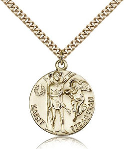 Gold Filled St. Sebastian Pendant, Stainless Gold Heavy Curb Chain, 1" x 7/8" Gold Filled St. Sebastian Pendant, Stainless Gold Heavy Curb Chain, 1" x 7/8"