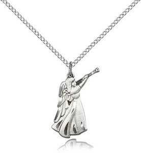 Sterling Silver Guardian Angel Pendant, Lite Curb Chain, 7/8" x 1/2"