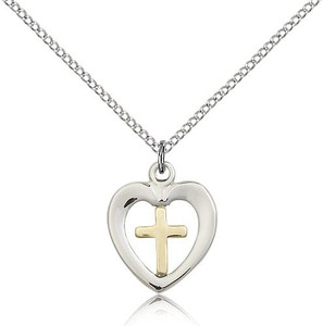 Two-Tone GF/SS Heart / Chalice Pendant, Lite Curb Chain, 5/8" x 1/2"