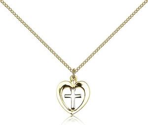 Two-Tone SS/GF Heart / Chalice Pendant, sterling silver Lite Curb Chain, 5/8" x 1/2" Two-Tone SS/GF Heart / Chalice Pendant, sterling silver Lite Curb Chain, 5/8" x 1/2"