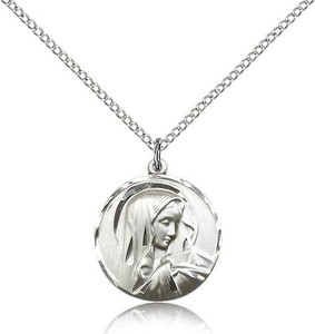 Sterling Silver Sorrowful Mother Pendant, stainless steel Lite Curb Chain, 3/4" x 5/8" Sterling Silver Sorrowful Mother Pendant, stainless steel Lite Curb Chain, 3/4" x 5/8"