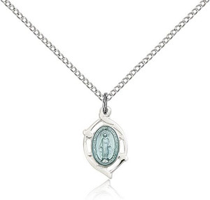 Sterling Silver Miraculous Pendant, Lite Curb Chain, 5/8" x 3/8" Sterling Silver Miraculous Pendant, Lite Curb Chain, 5/8" x 3/8"