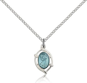 Sterling Silver St. Christopher Pendant, Lite Curb Chain, 5/8" x 3/8" Sterling Silver St. Christopher Pendant, Lite Curb Chain, 5/8" x 3/8"