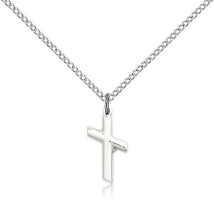 Sterling Silver Cross Pendant, Lite Curb Chain, 5/8" x 1/4"