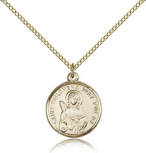 Gold Filled St. Philomena Pendant, Gold Filled Lite Curb Chain, 3/4" x 5/8" Gold Filled St. Philomena Pendant, Gold Filled Lite Curb Chain, 3/4" x 5/8"