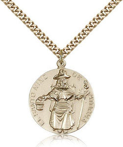 Gold Filled St. Nino de Atocha Pendant, Stainless Gold Heavy Curb Chain, 1" x 7/8" Gold Filled St. Nino de Atocha Pendant, Stainless Gold Heavy Curb Chain, 1" x 7/8"