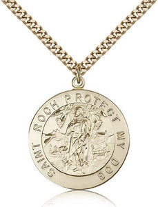 Gold Filled St. Roch Pendant, Stainless Gold Heavy Curb Chain, 1 1/8" x 1" Gold Filled St. Roch Pendant, Stainless Gold Heavy Curb Chain, 1 1/8" x 1"