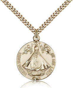 Gold Filled Senora de Los Lagos Pendant, Stainless Gold Heavy Curb Chain, 1" x 7/8" Gold Filled Senora de Los Lagos Pendant, Stainless Gold Heavy Curb Chain, 1" x 7/8"