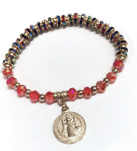 Saint Benedict Key Charm Multi-Color Bead Bracelet Saint Benedict Key Charm Multi-Color Bead Bracelet