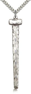 Sterling Silver Nail Pendant, Stainless Silver Heavy Curb Chain, 2 5/8" x 3/8"