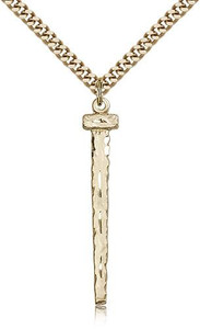 Gold Filled Nail Pendant, Stainless Gold Heavy Curb Chain, 1 1/2" x 1/4"