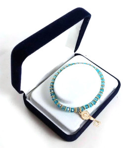 Saint Benedict Key Charm Blue/Gold Bead Bracelet Saint Benedict Key Charm Blue/Gold Bead Bracelet