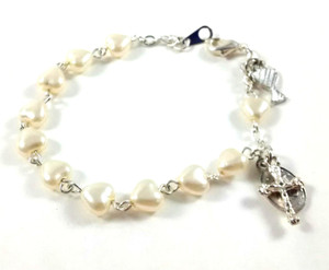 First Communion Pearl Heart Shape Bead Bracelet First Communion Pearl Heart Shape Bead Bracelet
