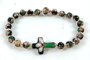 Black Cloisonne Bead Cross Rosary Bracelet Black Cloisonne Bead Cross Rosary Bracelet