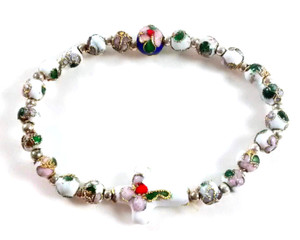 White Cloisonne Bead Cross Rosary Bracelet
