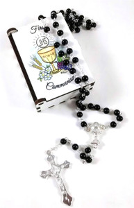 First Communion Wood Box with Rosary Boy Set