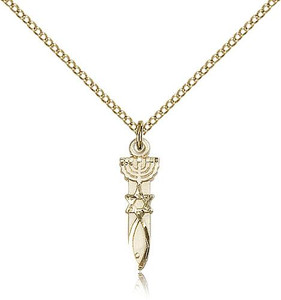Gold Filled Menorah / Star / Fish Pendant, Gold Filled Lite Curb Chain, 3/4" x 1/4"