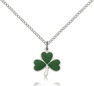Sterling Silver Shamrock Pendant, Lite Curb Chain, 1/2" x 1/2"
