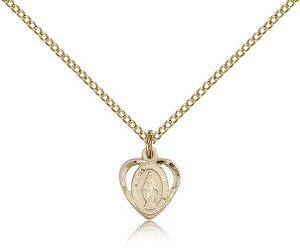 Gold Filled Miraculous Pendant, Gold Filled Lite Curb Chain, 3/8" x 3/8" Gold Filled Miraculous Pendant, Gold Filled Lite Curb Chain, 3/8" x 3/8"