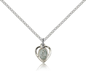 Sterling Silver Scapular Blue Epoxy Pendant, Lite Curb Chain, 3/8" x 1/4"